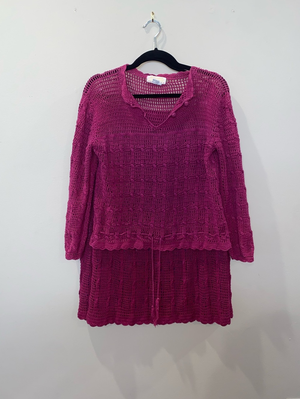 Vintage Boho Magenta Crochet Skirt Set - Tropical Vacation Beachy